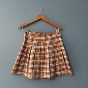 Shein Plaid Pleated Skirt, Size Medium, Brown and White